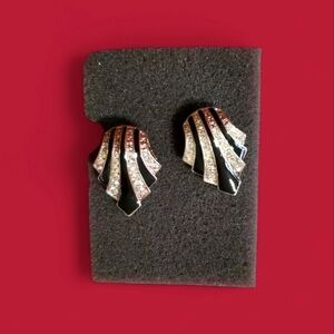 Avon vintage silver tone rhinestones enamel earrings